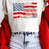 Faux Patchwork Printed US Flag Casual Tee