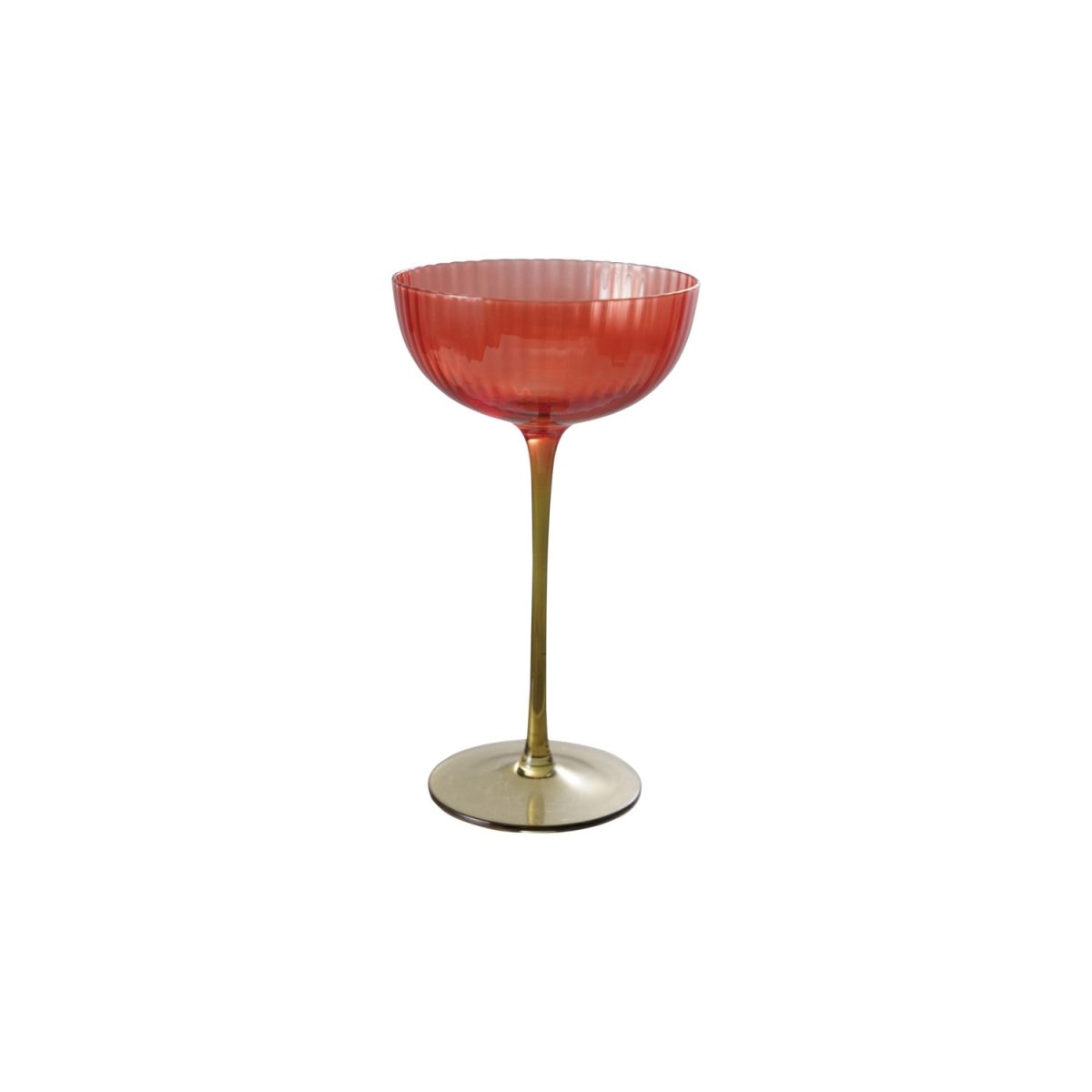 Ribbed stemmed coupe glass in red and olive green