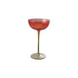 Ribbed stemmed coupe glass in red and olive green