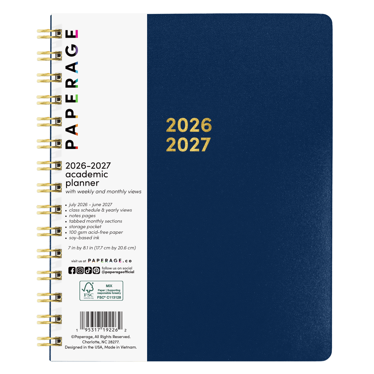 12 Month Medium Spiral Academic Planner - Pages & Parcels