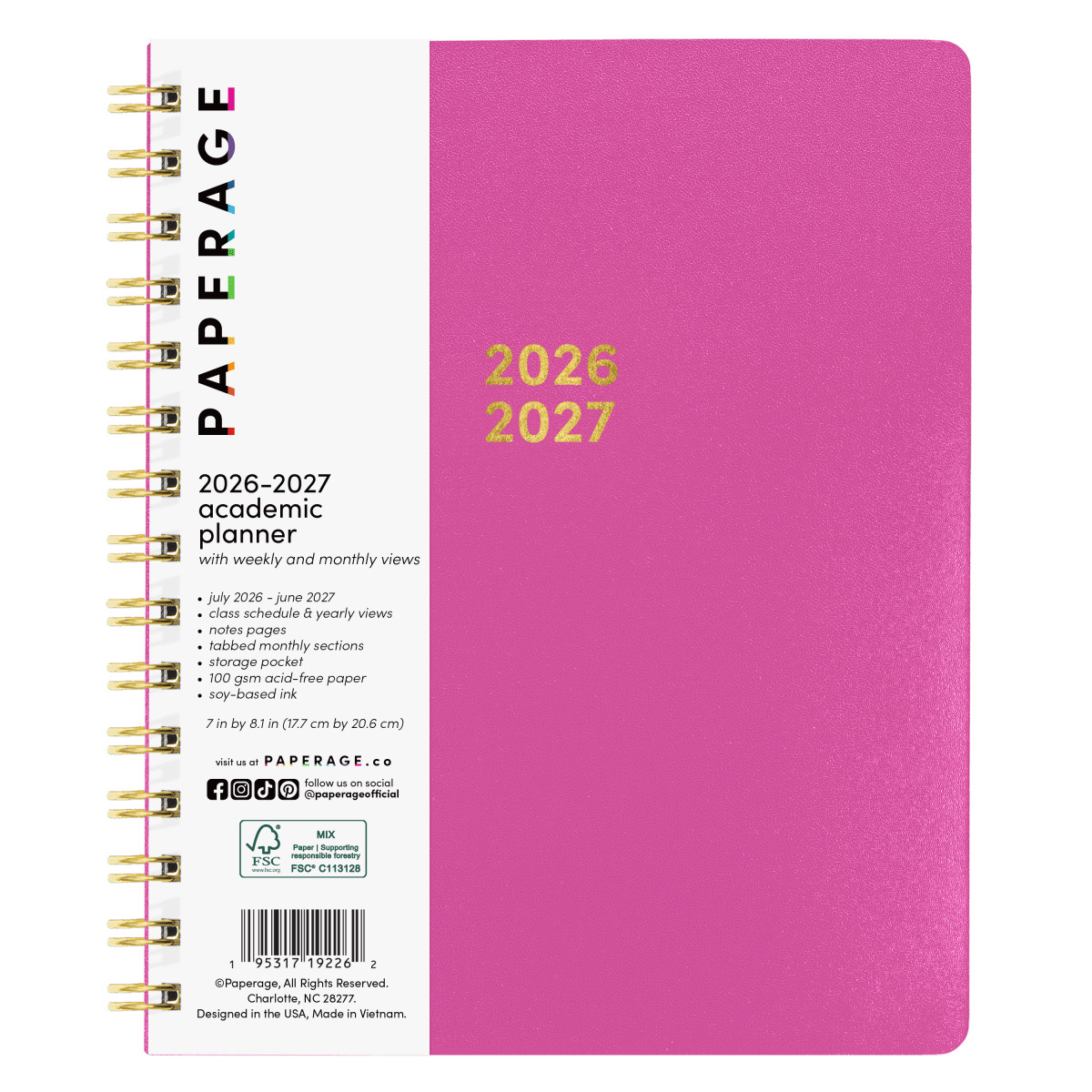 12 Month Medium Spiral Academic Planner - Pages & Parcels