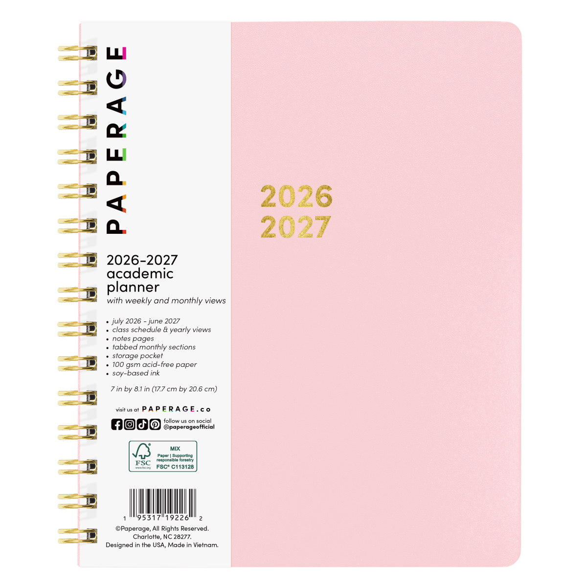 12 Month Medium Spiral Academic Planner - Pages & Parcels