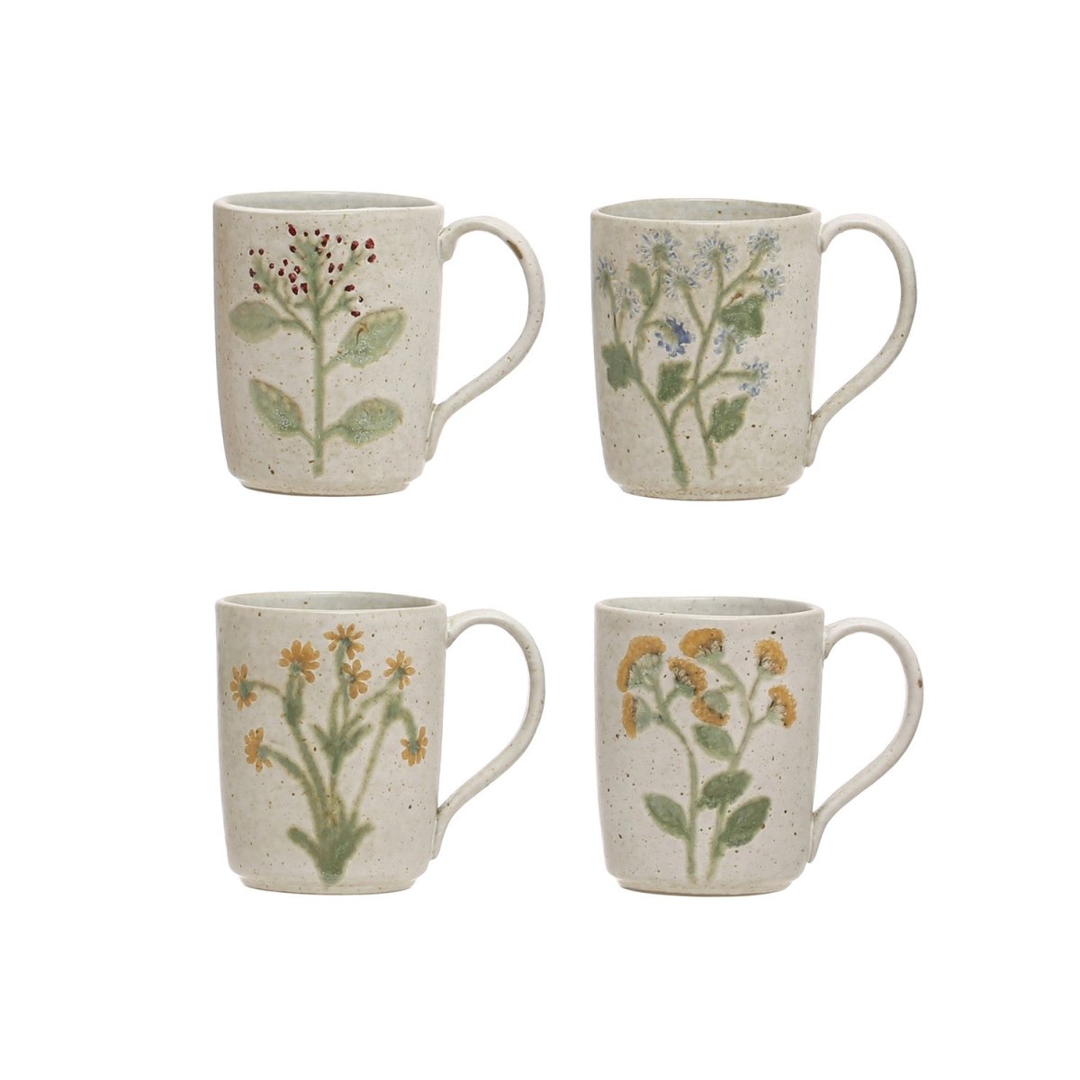 12 ounce hand-painted stoneware mug with a botanical design