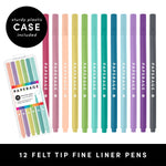 12 Pack Felt Tip Fine Line Pastel Marker Pens With Case - Pages & Parcels