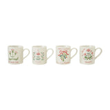 A 14 oz. hand-painted stoneware mug with wax relief holiday botanicals and a festive saying, one of four styles