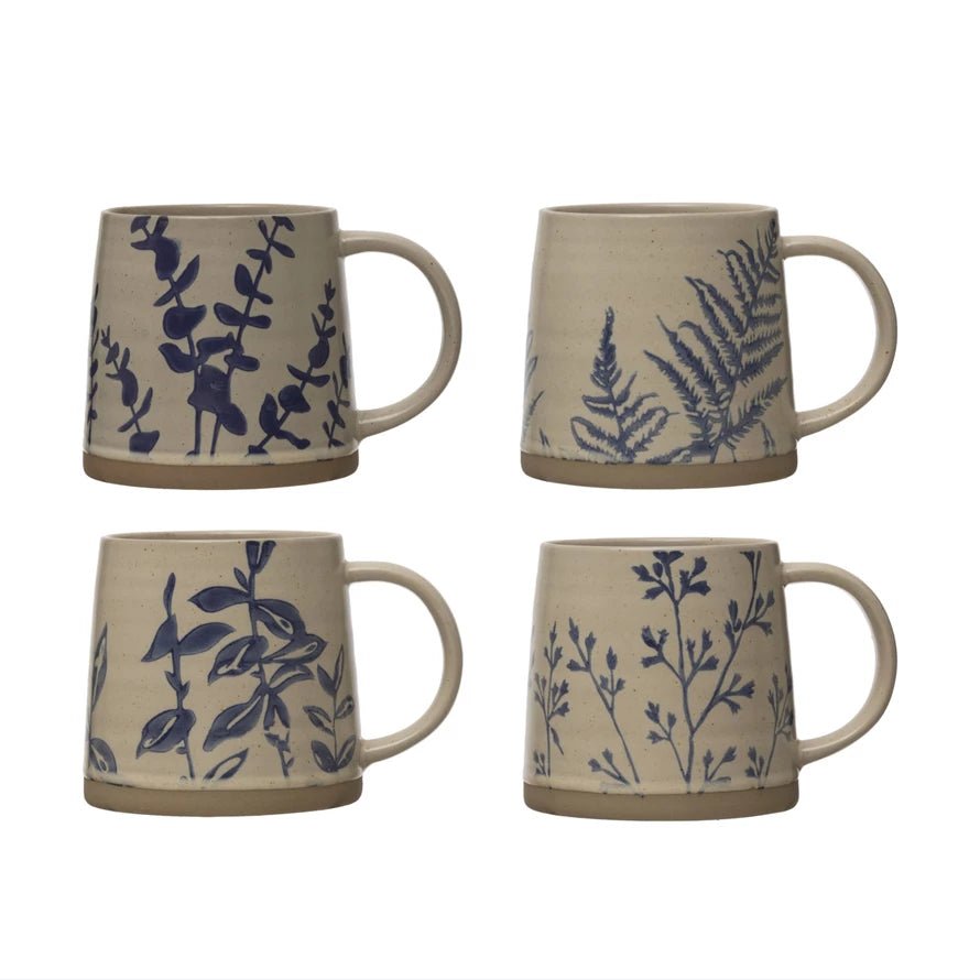 16 oz. Hand - Stamped Stoneware Mug w/ Botanicals, 4 Styles - Pages & Parcels