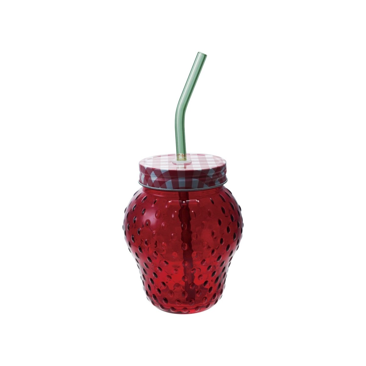 16 ounce strawberry shaped glass with lid and glass straw, set of two