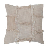 18" Woven Cotton & Wool Patchwork Pillow w/ Frayed Edges, Polyester Fill