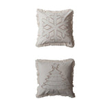 18"Sq Cotton & Linen Pillow w Christmas Tree/Snowflake,2 Sty - Pages & Parcels