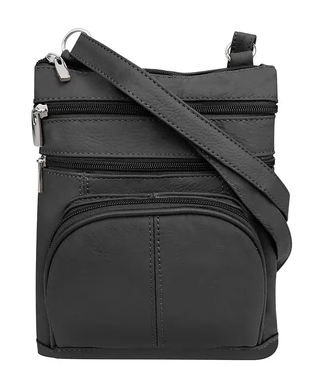 Cowhide leather crossbody with phone pocket: Black