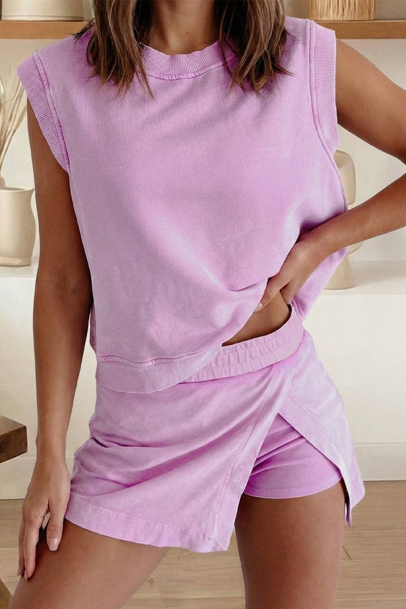 2 Pieces Mineral Wash Cotton Tank Top and Skirt Set - Pages & Parcels