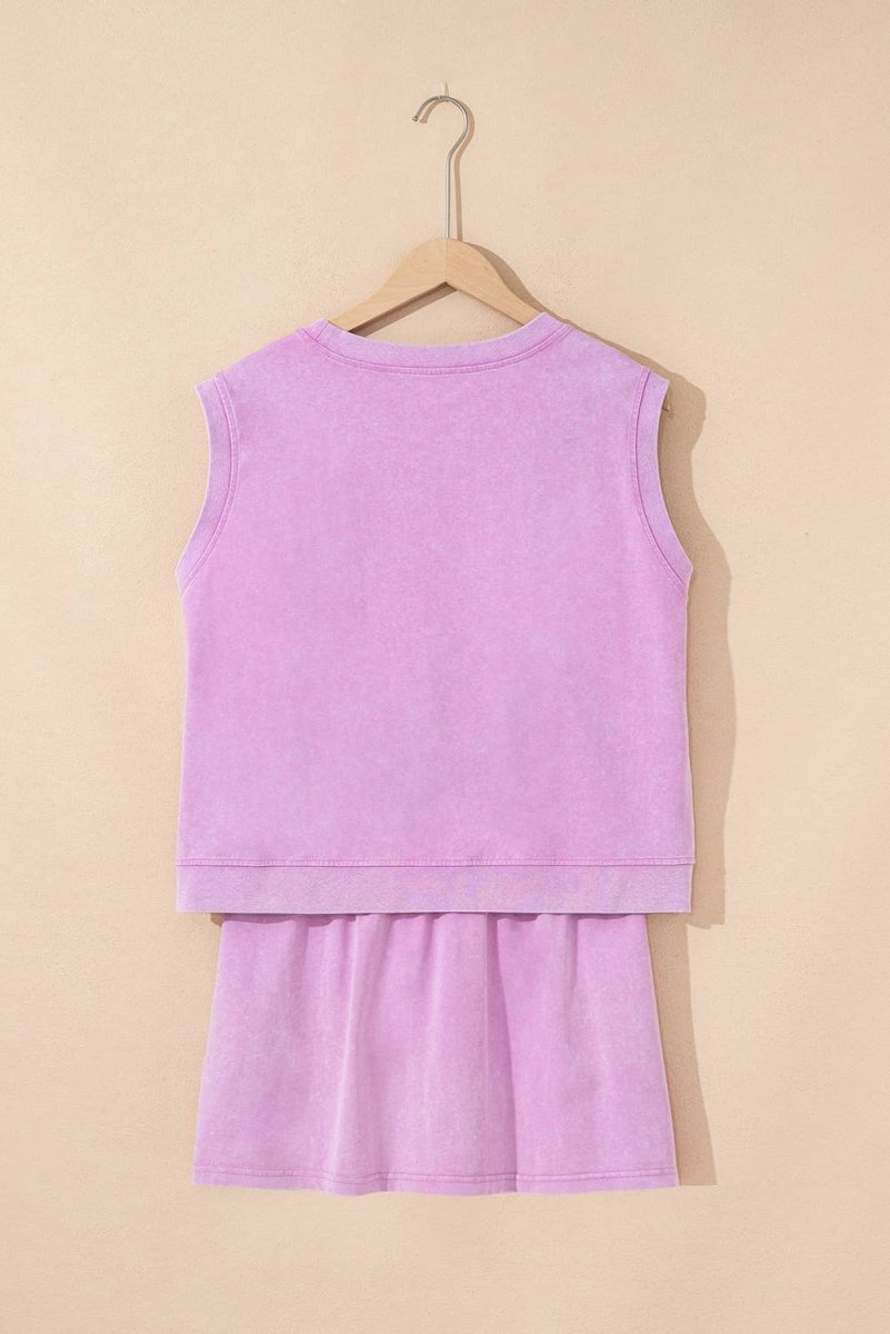 2 Pieces Mineral Wash Cotton Tank Top and Skirt Set - Pages & Parcels