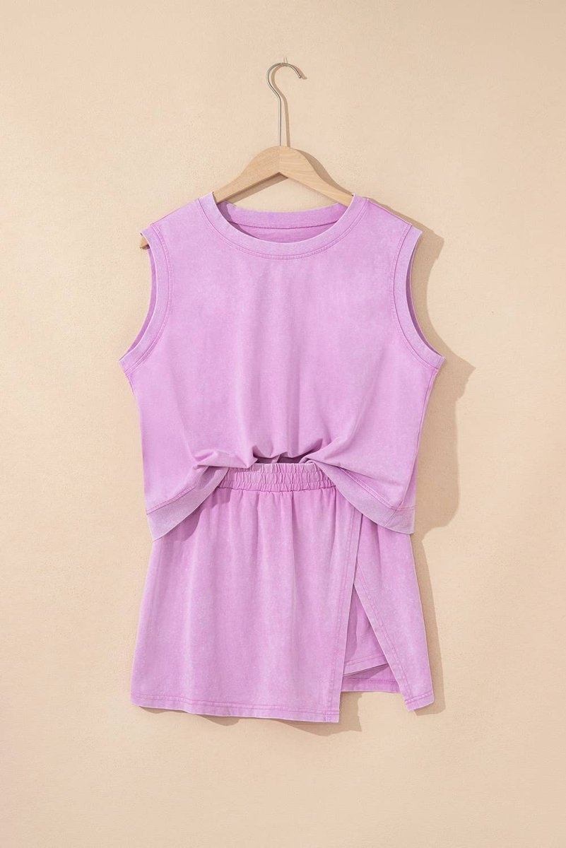 2 Pieces Mineral Wash Cotton Tank Top and Skirt Set - Pages & Parcels