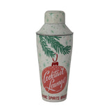 A 24 oz. enameled stainless steel cocktail shaker decorated with snowflakes, a pine bough, and an ornament