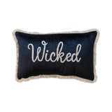 Cotton velvet lumbar pillow with embroidery and fringe trim