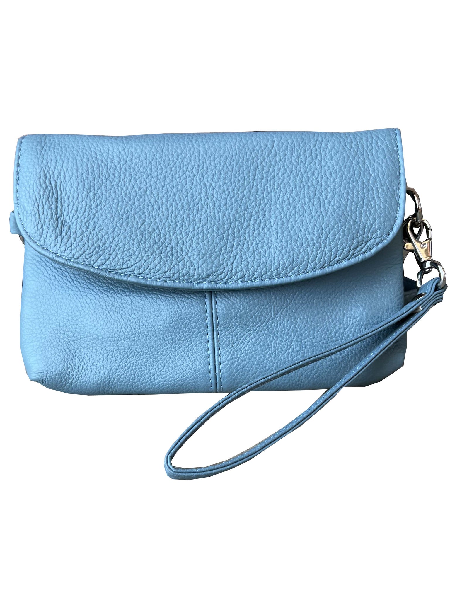 Cowhide leather crossbody clutch bag: Light blue