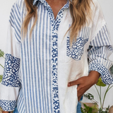 Leopard Striped Western Patchwork Button-up Shirt