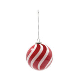 2"Rd Glass Ball Ornament w Stripes, Red & White - Pages & Parcels