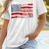 Faux Patchwork Printed US Flag Casual Tee