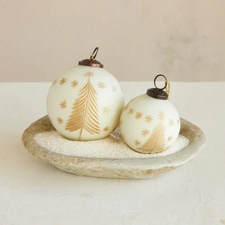 3"Rd Glass Ball Ornament w Etched Trees | Creative Co - op - Pages & Parcels