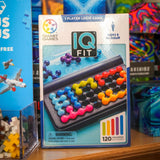 IQ Fit game box by Smart Games on a shelf with other toys in the background