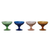 4 ounce embossed stemmed coupe glass, available in four colors