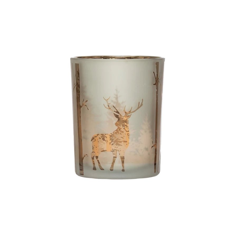4" Rnd x 4 - 3/4"H Mercury Glass Candle Holder w Etched Scene - Pages & Parcels
