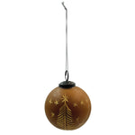 Round 4-inch glass ball Christmas ornament with an etched evergreen tree pattern