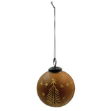 Round 4-inch glass ball Christmas ornament with an etched evergreen tree pattern