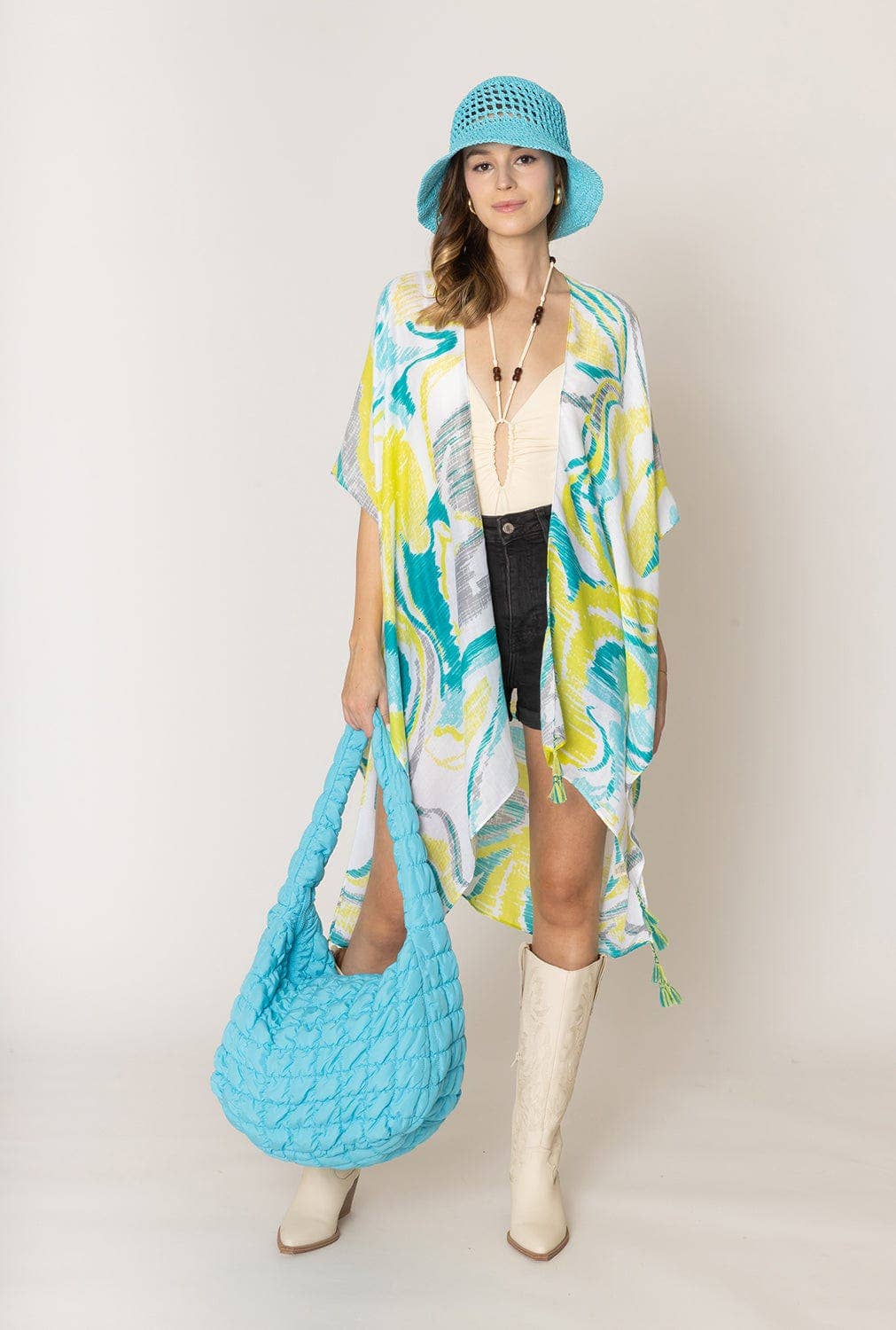 Cora Large Quilted Puffer Tote Bag: Aqua