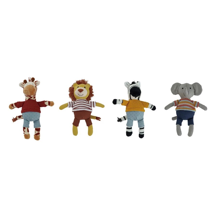 6 - 1/2"L x 5"W x 2"H Plush Animal in Clothes, 4 Styles - Pages & Parcels