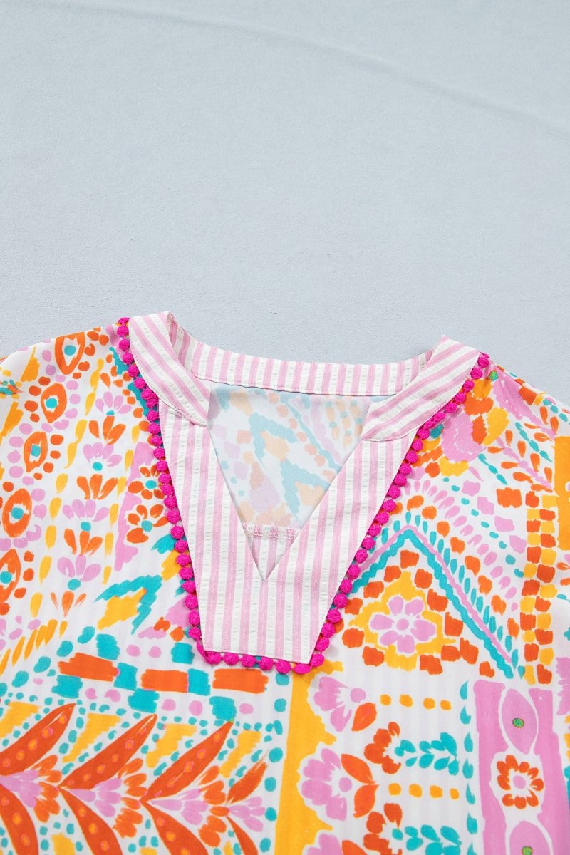 66 Boho Mixed Print Contrast Trim Blouse - Pages & Parcels