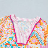 66 Boho Mixed Print Contrast Trim Blouse - Pages & Parcels