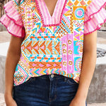 66 Boho Mixed Print Contrast Trim Blouse - Pages & Parcels