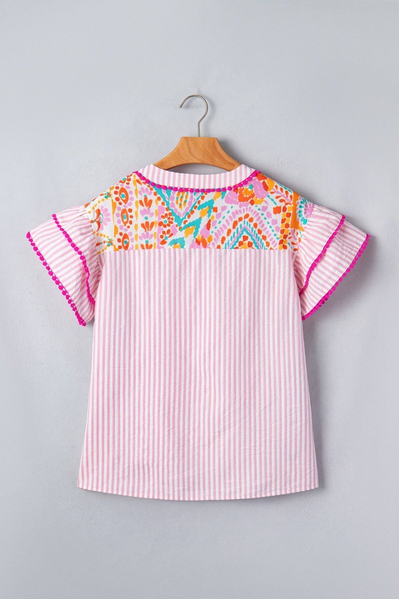 66 Boho Mixed Print Contrast Trim Blouse - Pages & Parcels