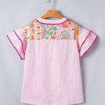 66 Boho Mixed Print Contrast Trim Blouse - Pages & Parcels