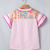 66 Boho Mixed Print Contrast Trim Blouse - Pages & Parcels