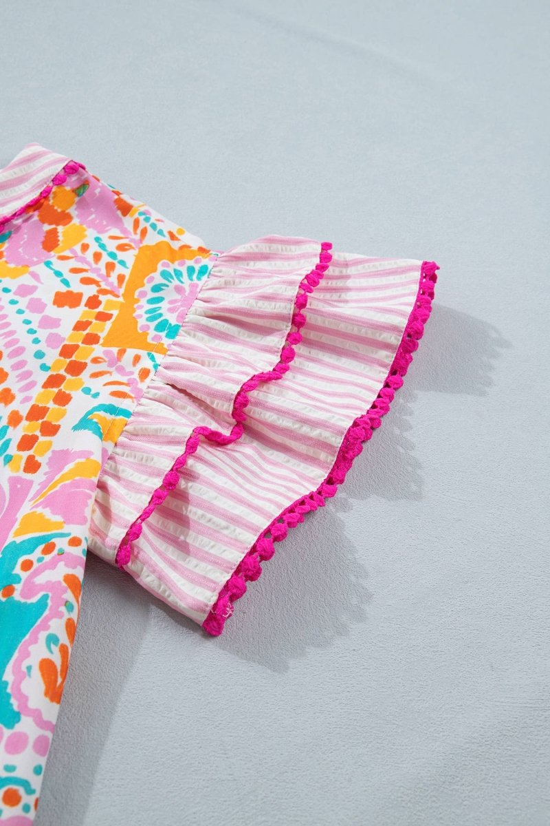 66 Boho Mixed Print Contrast Trim Blouse - Pages & Parcels