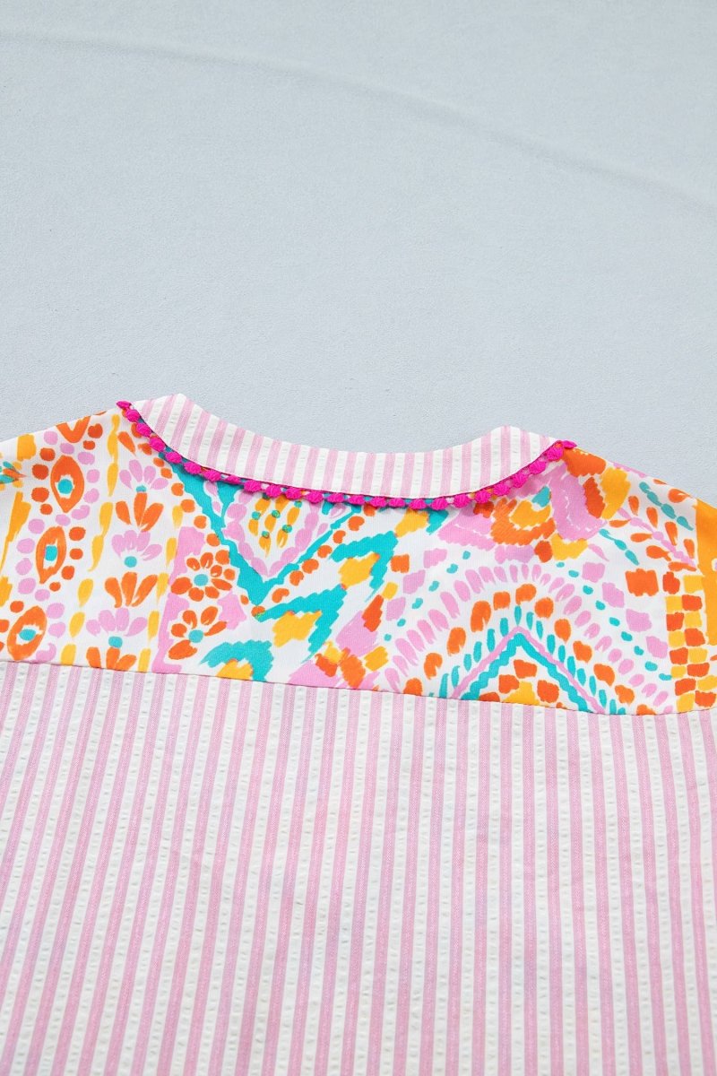 66 Boho Mixed Print Contrast Trim Blouse - Pages & Parcels