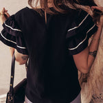 66 Contrast Trim Dual Ruffle Short Sleeve Blouse - Pages & Parcels