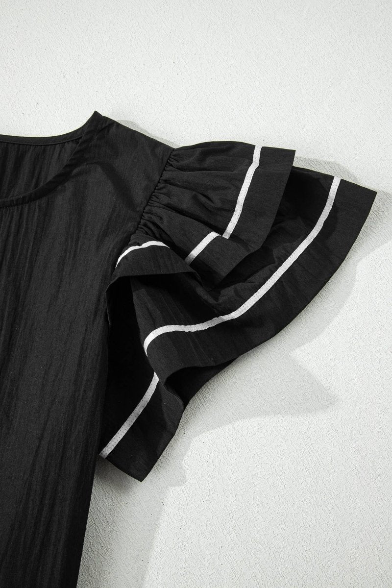 66 Contrast Trim Dual Ruffle Short Sleeve Blouse - Pages & Parcels