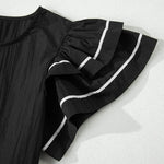 66 Contrast Trim Dual Ruffle Short Sleeve Blouse - Pages & Parcels