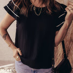 66 Contrast Trim Dual Ruffle Short Sleeve Blouse - Pages & Parcels