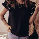 66 Contrast Trim Dual Ruffle Short Sleeve Blouse - Pages & Parcels