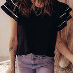 66 Contrast Trim Dual Ruffle Short Sleeve Blouse - Pages & Parcels