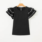 66 Contrast Trim Dual Ruffle Short Sleeve Blouse - Pages & Parcels