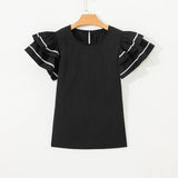 66 Contrast Trim Dual Ruffle Short Sleeve Blouse - Pages & Parcels