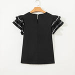 66 Contrast Trim Dual Ruffle Short Sleeve Blouse - Pages & Parcels