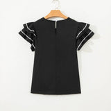 66 Contrast Trim Dual Ruffle Short Sleeve Blouse - Pages & Parcels
