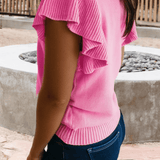 66 Ribbed Trim Ruffle Short Sleeve Sweater - Pages & Parcels